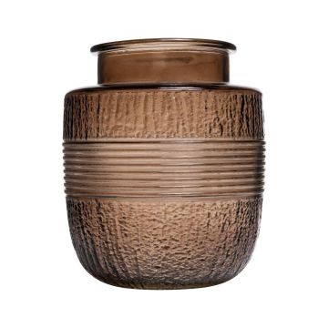 Deko Glas Vase MARISELA mit Zierborte, braun-klar, 18cm, Ø15,5cm