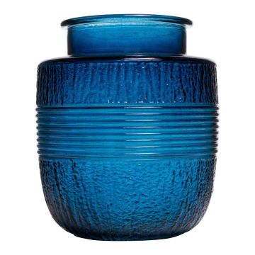 Deko Glas Vase MARISELA mit Zierborte, blau-klar, 18cm, Ø15,5cm