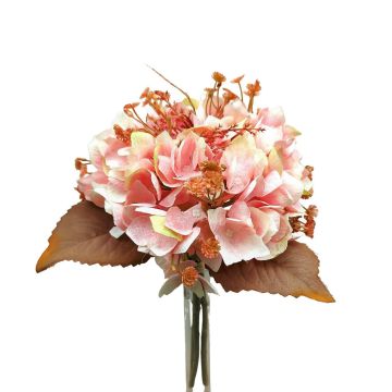 Unechter Hortensienstrauß NAGOLD, Schleierkraut, Prachtspiere, Trockenoptik, rosa-gelb-orange, 35cm