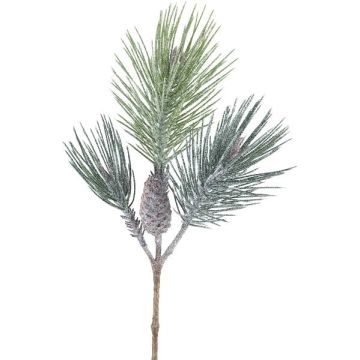 Deko Zweig Pinie SNOLER mit Glitzer, Zapfen, gefroren, grün, 60cm