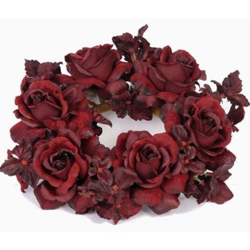 Künstlicher Kerzenkranz INGA, Rose, Hortensie, dunkelrot, Ø15cm