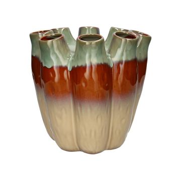 Blumenvase WIKTORIA aus Keramik, mit 8 Öffnungen, grün-braun-taupe, 28cm, Ø29cm Blumenvase WIKTORIA aus Keramik, mit 8 Öffnungen, grün-braun-taupe, 28cm, Ø29cm