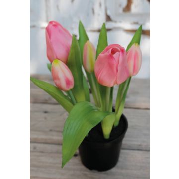 Künstliche Tulpe CAITLYN im Dekotopf, rosa-grün, 25cm, Ø2-6cm