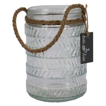 Windlicht PRISMY mit Seil, Muster, klar, 16,5cm, Ø11cm Windlicht PRISMY mit Seil, Muster, klar, 16,5cm, Ø11cm