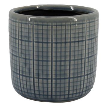 Übertopf RESCHADA, Keramik, Karomuster, blau, 12,5cm, Ø13,2cm