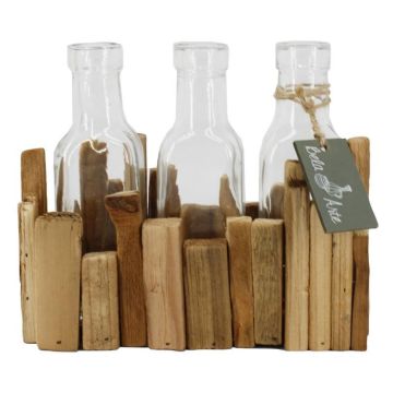 Glasflasche STOLLAN im Holzkistchen, 3 Stück, klar, 21x9x15,5cm