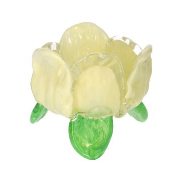 Kerzenhalter FLORENA in Tulpenform mit Blättern, Glas, weiß-grün, 11cm, Ø13,5cm Kerzenhalter FLORENA in Tulpenform mit Blättern, Glas, weiß-grün, 11cm, Ø13,5cm