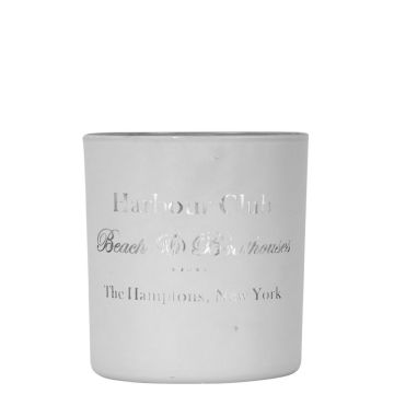 Teelicht Halter Glas CORNEILLE mit Harbour Club Schriftzug, weiß-matt-silber-glänzend, 8cm, Ø7cm Teelicht Halter Glas CORNEILLE mit Harbour Club Schriftzug, weiß-matt-silber-glänzend, 8cm, Ø7cm