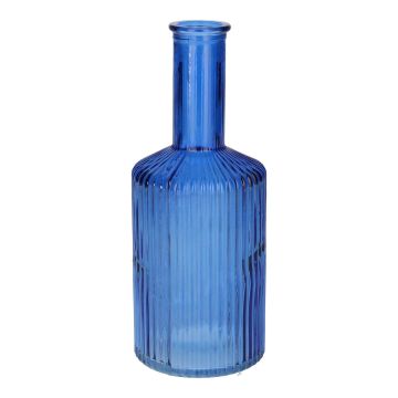 Glasflasche GINTA mit Rillen, blau-klar, 20,5cm, Ø8,2cm