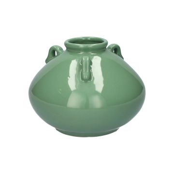 Steingutvase OSIRA mit Henkeln, grün, 14,2cm, Ø18cm