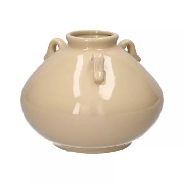 Steingutvase OSIRA mit Henkeln, taupe, 14,2cm, Ø18cm