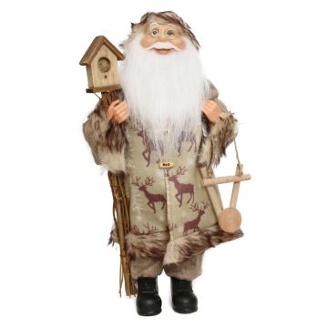 Santa Claus Figur BALDUIN, Reisigbündel, Vogelhaus, Holzhänger, beige-grün, 25x14x45cm