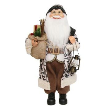 Weihnachtsmann Figur ARNDOR, Geschenkesack, Laterne, beige-braun, 23x14x45cm