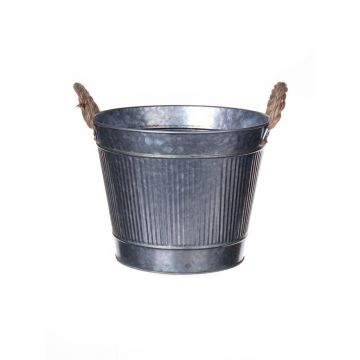 Runder Pflanztopf BIMETO mit Griffen, Rillen, Zink, silber, 18,5cm, Ø22,5cm