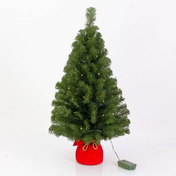 Künstlicher Tannenbaum WARSCHAU, Jutesack rot, LEDs, 90cm, Ø50cm