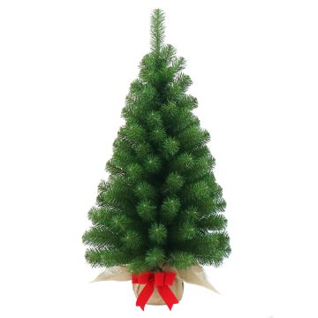 Künstlicher Tannenbaum WARSCHAU, Jutesack, rote Schleife, 90cm, Ø50cm