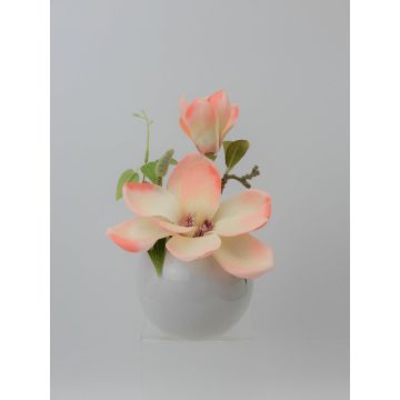 Kunstblume Magnolie FEMI im weißen Keramiktopf, creme-aprikose, 20cm, Ø17cm