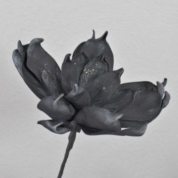 Deko Kunststoffschaum Magnolienblüte AMILIE mit Glitzer, schwarz, 30cm, Ø26cm