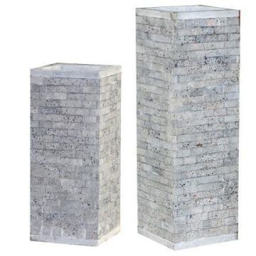 Rechteckige Pflanzsäule NALIKO aus Kunststoff, 9 Stück, Ziegeloptik, outdoor, grau, 32x32x75cm, 32x32x97cm Rechteckige Pflanzsäule NALIKO aus Kunststoff, 9 Stück, Ziegeloptik, outdoor, grau, 32x32x75cm, 32x32x97cm