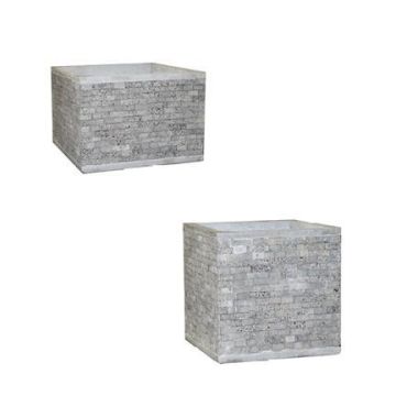 Quadratischer Pflanzkübel NALIKO aus Kunststoff, 12 Stück, Ziegeloptik, outdoor, grau, 45x45x44cm, 45x45x58cm Quadratischer Pflanzkübel NALIKO aus Kunststoff, 12 Stück, Ziegeloptik, outdoor, grau, 45x45x44cm, 45x45x58cm