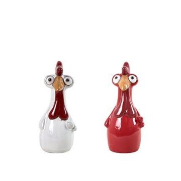 Tierfigur Huhn MUSSINA, 16 Stück, Keramik, outdoor, glasiert, weiß/rot, 14x13x30cm Tierfigur Huhn MUSSINA, 16 Stück, Keramik, outdoor, glasiert, weiß/rot, 14x13x30cm