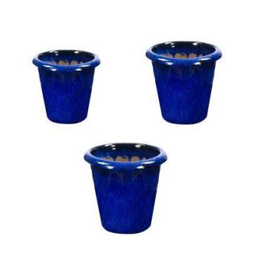 Terrakotta Pflanztopf ELVORN, 15 Stück, glasiert, Farbverlauf, outdoor, blau, 38x41cm, 44x47cm, 52x55cm Terrakotta Pflanztopf ELVORN, 15 Stück, glasiert, Farbverlauf, outdoor, blau, 38x41cm, 44x47cm, 52x55cm