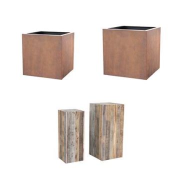 Mix Palette Holzpodest/Cortenstahl Blumentopf KIRYON-KELRON, 16 Stück, outdoor, braun/rostbraun, 80-90cm/30-40cm Mix Palette Holzpodest/Cortenstahl Blumentopf KIRYON-KELRON, 16 Stück, outdoor, braun/rostbraun, 80-90cm/30-40cm