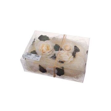 Kunst Blüten ZUMA mit Rosen, Blättern, Perlen, Sisal, creme, 5cm