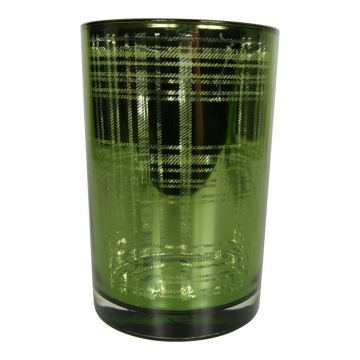 Teelicht Glas Kerzenhalter CHRISTIANO mit Karomuster, grün-matt-silber-glänzend, 18cm, Ø12cm Teelicht Glas Kerzenhalter CHRISTIANO mit Karomuster, grün-matt-silber-glänzend, 18cm, Ø12cm