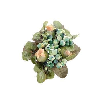 Plastik Kerzenkranz STELLAN mit Schneebeeren, Knospen, grün-blau, Ø10cm Plastik Kerzenkranz STELLAN mit Schneebeeren, Knospen, grün-blau, Ø10cm
