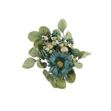 Kunst Kerzenkranz AMARINA mit Gerbera, Rose, blau-grün, Ø10cm Kunst Kerzenkranz AMARINA mit Gerbera, Rose, blau-grün, Ø10cm