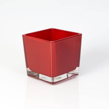 Teelichthalter KIM EARTH aus Glas, rot, 10x10x10cm