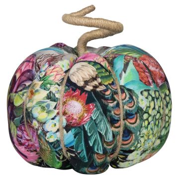 Deko Kürbis AKUNA aus Baumwolle, handmade, Pfau Motiv, bunt, Ø23cm