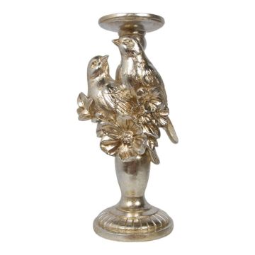 Deko Kerzenständer ACADIA mit 2 Vögel, Kunstharz, silber-gold, 28,7cm, Ø13,6cm Deko Kerzenständer ACADIA mit 2 Vögel, Kunstharz, silber-gold, 28,7cm, Ø13,6cm