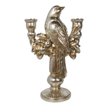 Deko Kerzenleuchter ACADIA mit Vogel, Kunstharz, silber-gold, 28,7cm, Ø18,5cm Deko Kerzenleuchter ACADIA mit Vogel, Kunstharz, silber-gold, 28,7cm, Ø18,5cm