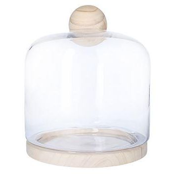 Terrarium Glas Vase BENEDICTO mit Holzuntersetzer, Kugel-Deckel, klar, 32cm, Ø28cm Terrarium Glas Vase BENEDICTO mit Holzuntersetzer, Kugel-Deckel, klar, 32cm, Ø28cm