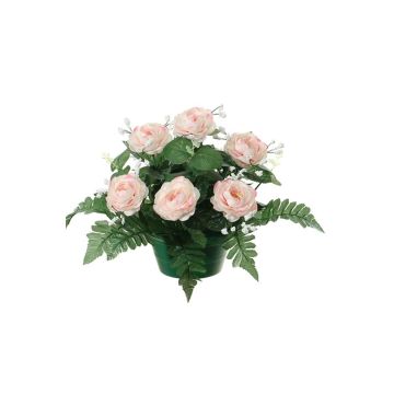 Künstliches Gesteck Kohl-Rose, Schleierkraut VLADIS, Dekotopf, rosa-creme, 25cm, Ø23cm