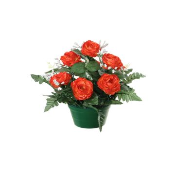Künstliches Gesteck Kohl-Rose, Schleierkraut VLADIS, Dekotopf, orange-creme, 25cm, Ø23cm