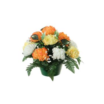 Kunst Blumen Gesteck Chrysantheme, Schleierkraut YASAR, Dekotopf, orange-gelb-creme, 25cm, Ø30cm Kunst Blumen Gesteck Chrysantheme, Schleierkraut YASAR, Dekotopf, orange-gelb-creme, 25cm, Ø30cm