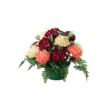Kunst Blumen Gesteck Chrysantheme, Schleierkraut YASAR, Dekotopf, burgunderrot-lachs-creme, 25cm, Ø30cm Kunst Blumen Gesteck Chrysantheme, Schleierkraut YASAR, Dekotopf, burgunderrot-lachs-creme, 25cm, Ø30cm