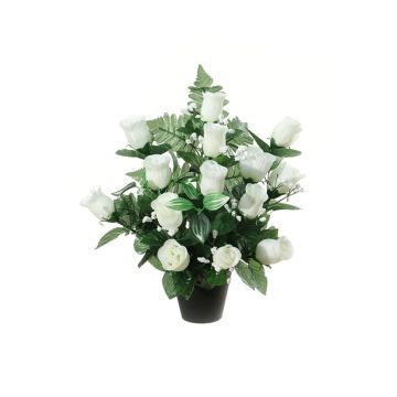 Künstliches Blumengesteck Rose, Schleierkraut YECTA, Dekotopf, weiß, 36cm, Ø28cm Künstliches Blumengesteck Rose, Schleierkraut YECTA, Dekotopf, weiß, 36cm, Ø28cm