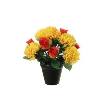 Kunst Blumengesteck Chrysantheme, Rose YESHE, Dekotopf, gelb-orange, 28cm, Ø22cm Kunst Blumengesteck Chrysantheme, Rose YESHE, Dekotopf, gelb-orange, 28cm, Ø22cm