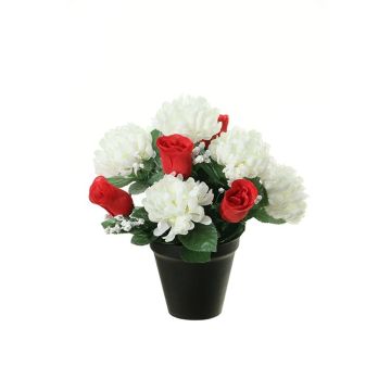 Kunst Blumengesteck Chrysantheme, Rose YESHE, Dekotopf, creme-rot, 28cm, Ø22cm Kunst Blumengesteck Chrysantheme, Rose YESHE, Dekotopf, creme-rot, 28cm, Ø22cm
