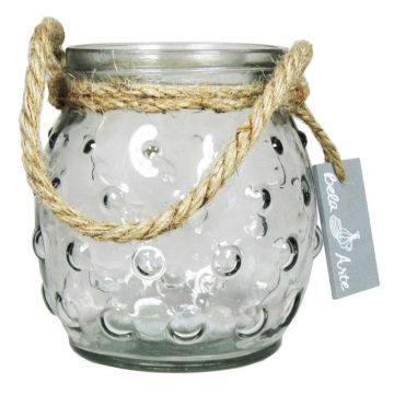 Tischlicht Kugelvase NAKIS aus Glas, mit Punkten, Kordel, klar, 12,5cm, Ø12cm