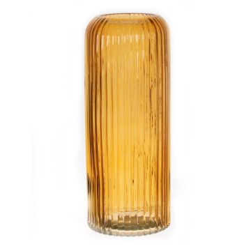 Blumenvase ALBURGIS mit Rillen, Glas, orange-klar, 25cm, Ø10cm
