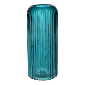 Blumenvase ALBURGIS mit Rillen, Glas, türkis-klar, 25cm, Ø10cm