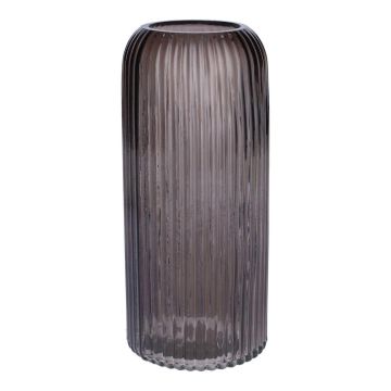 Blumenvase ALBURGIS mit Rillen, Glas, grau-klar, 25cm, Ø10cm
