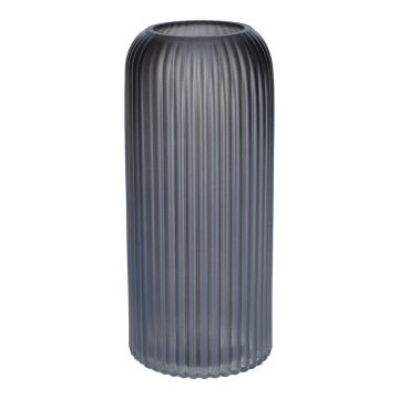 Blumenvase ALBURGIS mit Rillen, Glas, grau-metallic, 20cm, Ø8,7cm