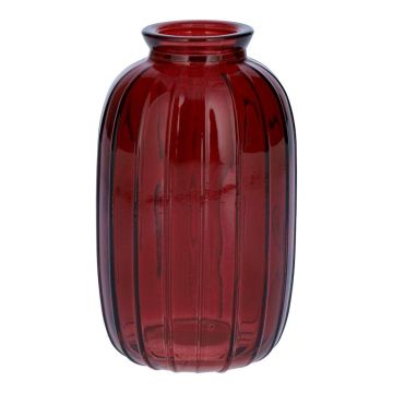 Dekoflasche SILVINA aus Glas, Rillen, burgunderrot-klar, 12cm, Ø7cm