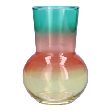 Deko Vase NOVANTINO, Glas, türkis-rosa-lachs-gelb-klar, 17cm, Ø12cm